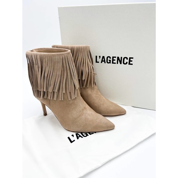 L'AGENCE Mathilde Suede Fringe Booties NWT Size 7 - Picture 4 of 7